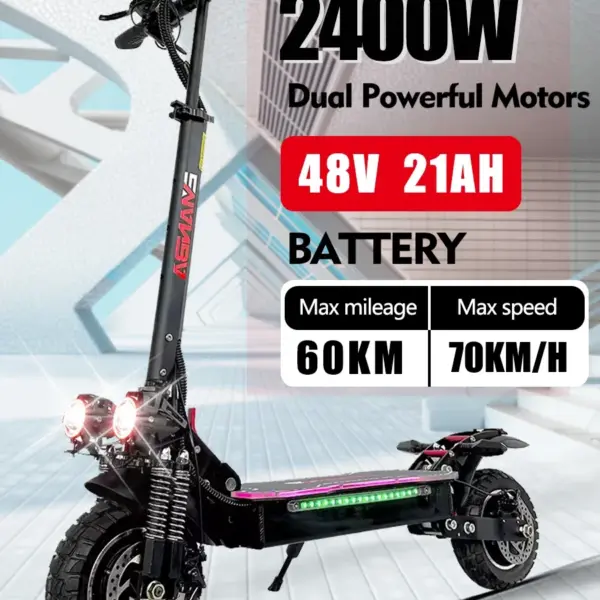 EU 2400W Dual Motor Electric Scooter 48v 21ah Max Speed 70m/h Dual Spring Suspension 10 inch Off-road Tyres Foldable Escooter