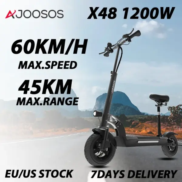Dual Shock Apsorption Electric Scooter 48V 1200W Powerful Rear Motor Scooter Electric 60KM/H Maximum Speed E Scooter for Adults