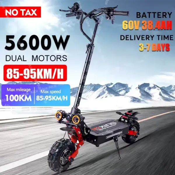 EU 2025 Dual Motor Electric Scooter 5600W 60V 38.4AH Max Speed 95km/h Max Mileage100KM Escooter 11Inch Foldable Hydraulic Brake