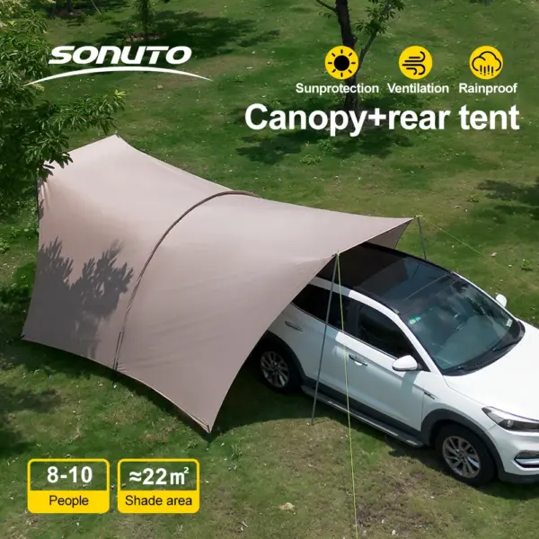 Car Awning Tent 210D Waterproof Windproof UV Sun Shelter Anti-Mosquito Beach Camping Tent Portable for Outdoor