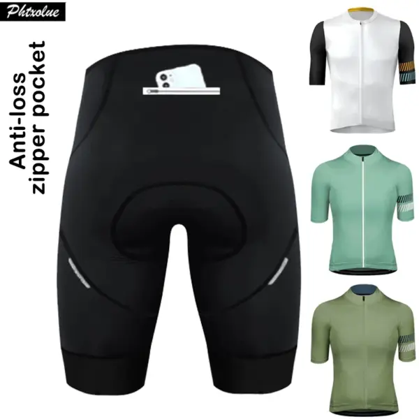 Phtxolue Pro Men Set Cycling Clothing Anti-Loss Zipper Women Cycling Jersey Set Bike Clothes Anti-UV MTB Bicycle Wear Suit Kit