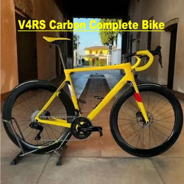 T1000 V4rs Road Complete Bike Yellow Carbon Bicycle With Disc R7020 Groupset 50mm Wheelset Yellow Logo
