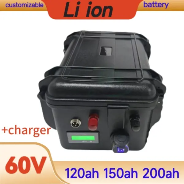 waterproof lithium battery 60V 150AH li ion battery With BMS for 6000W scooter AGV demo Go Cart bike +10A charger