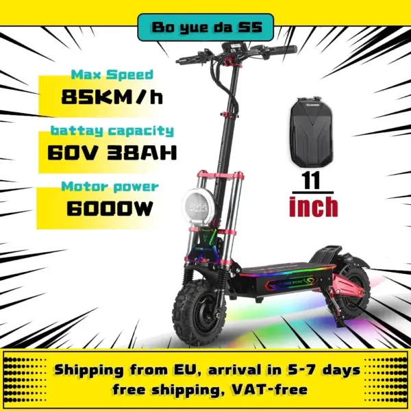BOYUEDA S5 Electric Scooter 6000W Motor 60V38AH Battery 120KM Range 85KM/H Speed NFC Smart App RGB lights Off-road E Scooters/