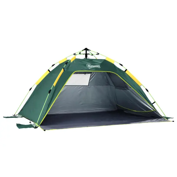 Compact Beach Tent for One to Two People Pop Up Design with Dual Mesh Windows and Double Doors in Dark Green Color