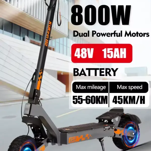 Kukirin G2 800w 48v15ah Electric Scooter Max Speed 45km/h Led Display Hydraulic Brake 10 Inch Off-road Tyres Range 70km Foldable