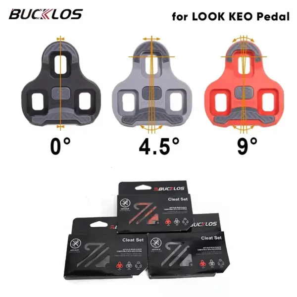 BUCKLOS Bike Pedal Cleats for LOOK KEO 0/4.5/9 Degree Floating Bicycle Cleats Self-Locking Road Bike Cycling Shoes Cleat for KEO
