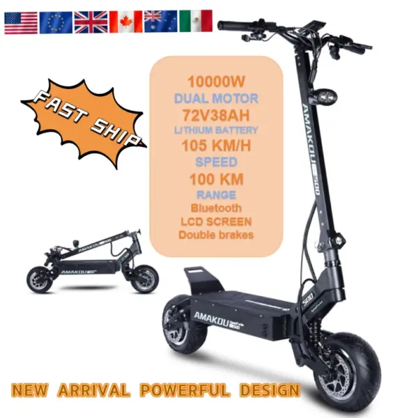 Fast Sea Shipping E Scooter 9000W 10000W Kick Scooter 72V 13 inch Road Tires Adult Electric Scooter