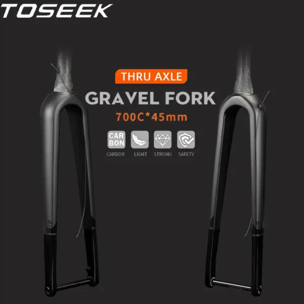 TOSEEK 700C*45 Fork Full Carbon Gravel Bicycle Fork 12*100mm Thru Axle Road Bike Fork Internal Cable for Disc Brake