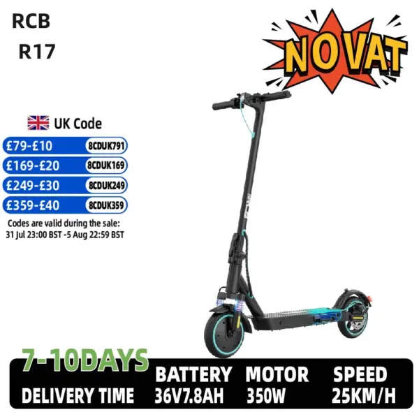RCB R17 Electric Scooter Foldable Adult Urban Commuting 8.5Inch Tires E-Scooter 350W Motor 48V 7.8 AH EScooter