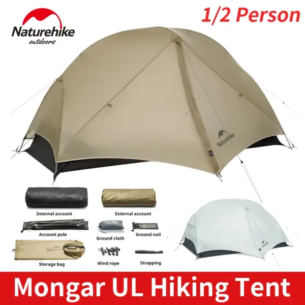 Naturehike Mongar UL Hiking Tent Ultralight 1/2 Persons Travel Tent Outdoor Double Layers Waterproof Backpacking Tent Portable