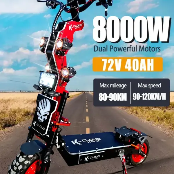 K14 10000w Dual Motor Large Electric Scooter 72v 40ah 13 Inch Off-road Tyres Max Speed 90-120km/h Hydraulic Brake Escooter