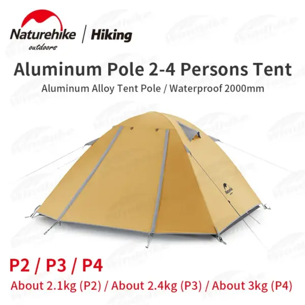 Naturehike P Series Classic Camping Tent 2 3 4 Persons 210T Waterproof Famliy Tent Aluminum Pole Outdoor Travel Sunscreen