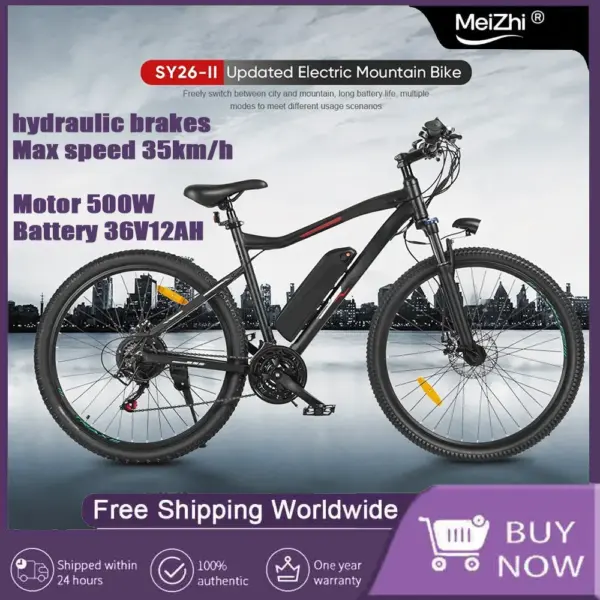 500W Motor Elite Electric Bicycle 36V 12AH Lithium Battery City Electric Bike 26-inch Fat Tire Mountain Riding E-bike SY26-II