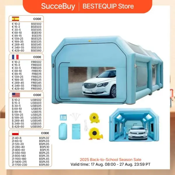 SucceBuy Inflatable Paint Booth Car Paint Booth Tent W/ Filter System Blowers Car Workstation Mobile Shelter Room Airbrush