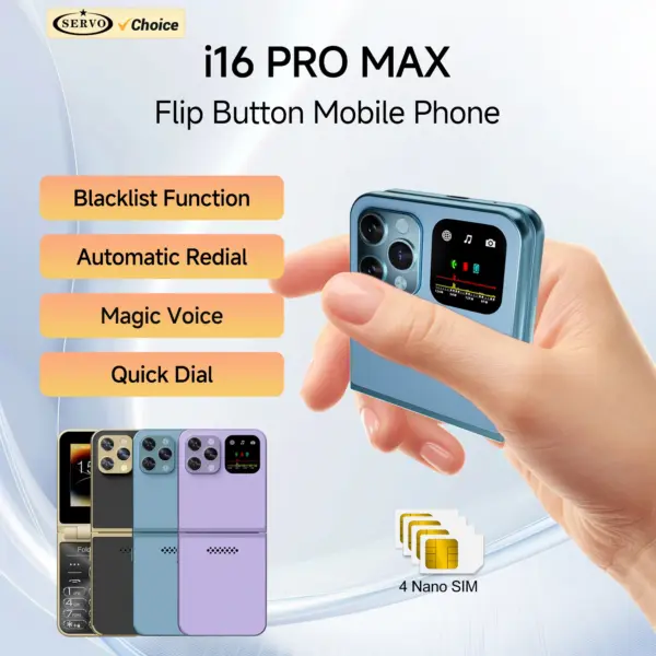 SERVO i16 Pro Max 4 SIM Card Flip Mobile Phone 2.6" Screen Call Recording Blacklist Magic Voice FM Radio Torch Fold Phone Type-C