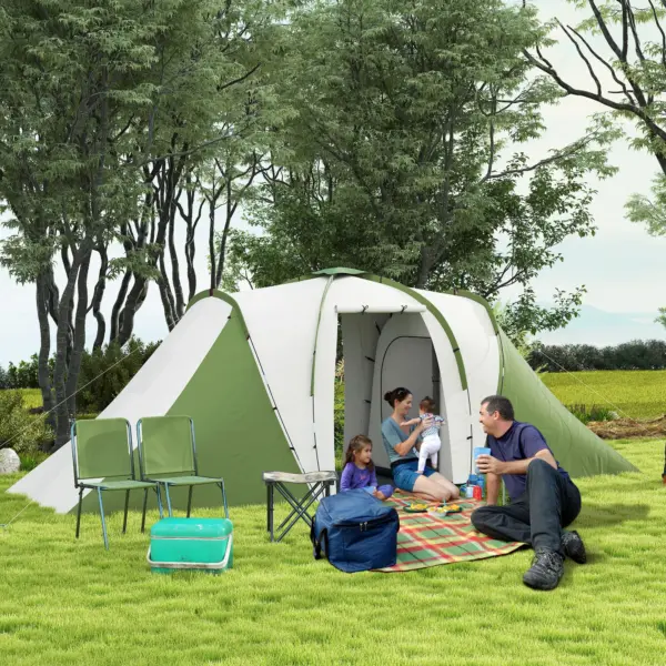 Outsunny 4-6 Man Tunnel Tent with 2 Bedroom and Living Area, Large Camping Tent, 2000mm Waterproof, Portable with Bag