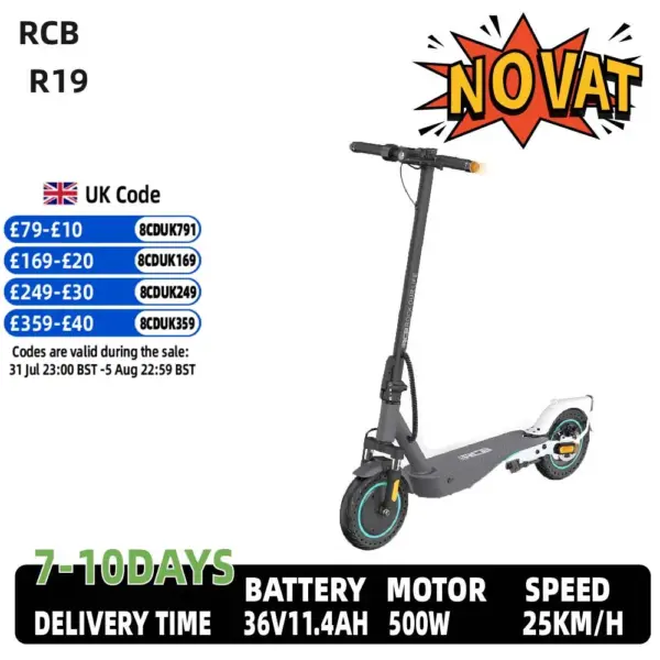 RCB R19 Electric Scooter Foldable Adult Urban Commuting 10Inch Tires E-Scooter 400W Motor 36V 10.4 AH EScooter