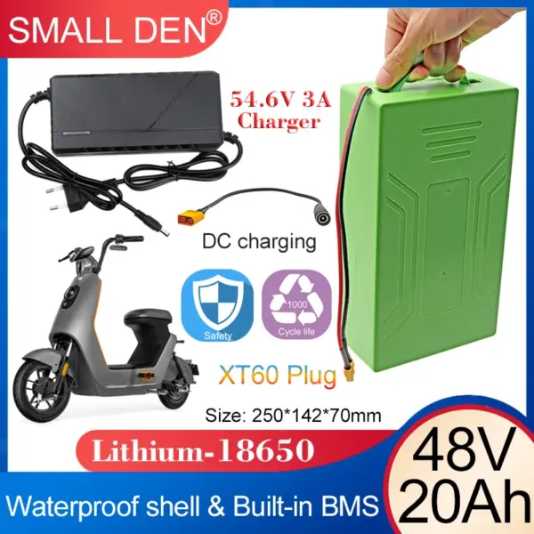 48V 20Ah 18650 Lithium battery pack Handheld Portable waterproof box Built-in Same port BMS For E-two wheeler scooter+3A Charger