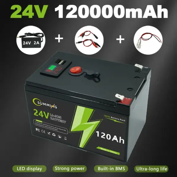 LiFePO4 24V 120Ah Battery,Built-in BMS,4000+ Cycles Rechargeable Lithium Battery,Perfect for Ride on Toys,Scooters,Fish Finders