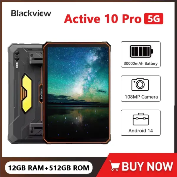Blackview Active 10 Pro 5G Rugged Tablet 11 Inch FHD+ 30000mAh Large Battery 12GB+256GB/512GB 108MP 55W Android 14 Tablets Pad