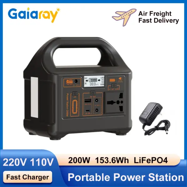 New 200W Portable Power Station 153.6Wh LiFePO4 External Battery AC 110V 220V Solar Generator Fast Charge Power Bank for Camping