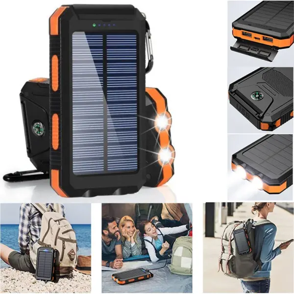 Portable Solar Power Bank 20000mAh Mobile Phone Charger With LED Flashlight External Battery Power Bank for Travel Camping