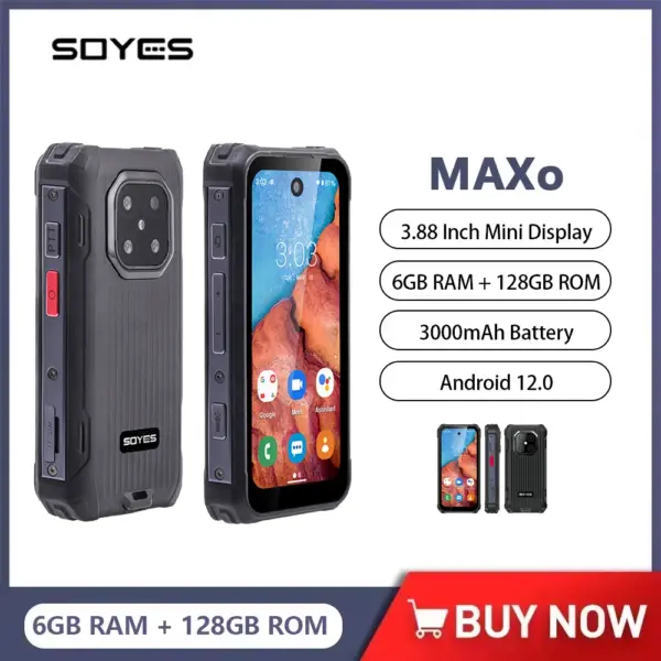 SOYES MAXo Rugged Mini Smartphone 6GB+128GB 3.88 Inch Octa Core Android 12 Dual Cards 4G Mini Mobile Phones 3000mAh Flashlight