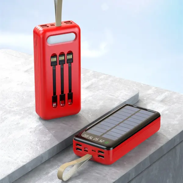 Solar Power Bank with Cable External Battery Pack Powerbank for iPhone 13 12 Xiaomi Samsung S21 Mobile Phone Chargers 60000mAh