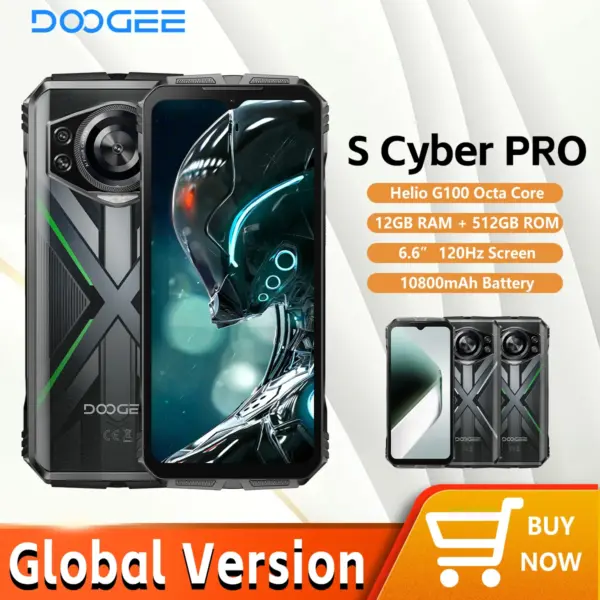 DOOGEE S Cyber Pro Rugged Phone 12GB 512GB Helio G100 6.6'' FHD+ 120Hz IPS 10800mAh Large Battery 33W Charge NFC Smartphone