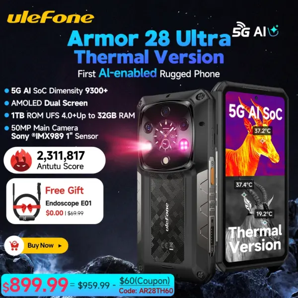 【2025 New】Ulefone Armor 28 Ultra Thermal Imaging 5G AI Rugged Smartphone Android 1TB ROM+32GB RAM AMOLED 6.67" Dimensity 9300+