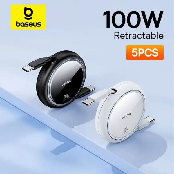 Baseus 2/5PCS Retractable 100W USB C Cable For iPhone 16 15 ProMax Fast Charger Cable For MacBook iPad Type C For Xiaomi Samsung