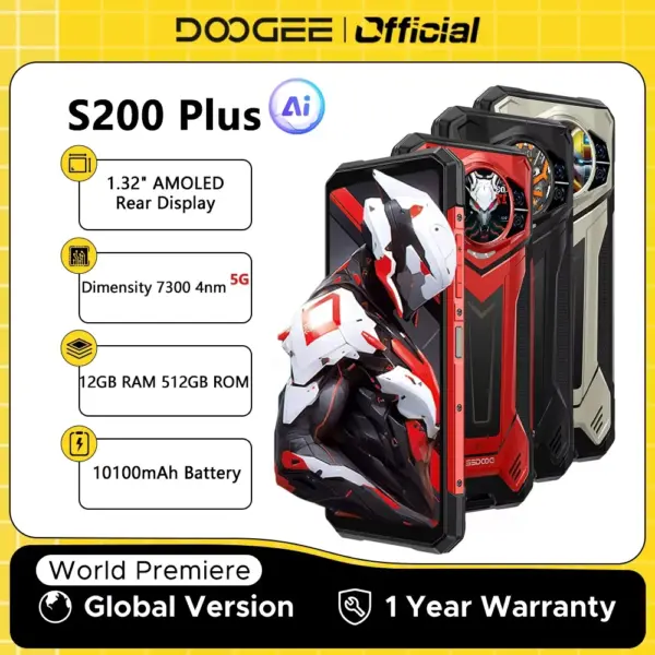 World Premiere DOOGEE S200 Plus 5G AI Rugged Phone Dimensity 7300 1.32" Rear Display 12+512GB 6.72'' 10100mAh Battery Smartphone
