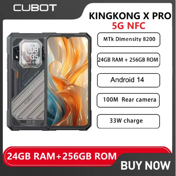 CUBOT KINGKONG X PRO 5G Rugged Smartphone Android 14 6.72Inch Screen 144Hz ,10200mAh 24GB RAM+256GB ROM Mobile Phone 100MP NFC