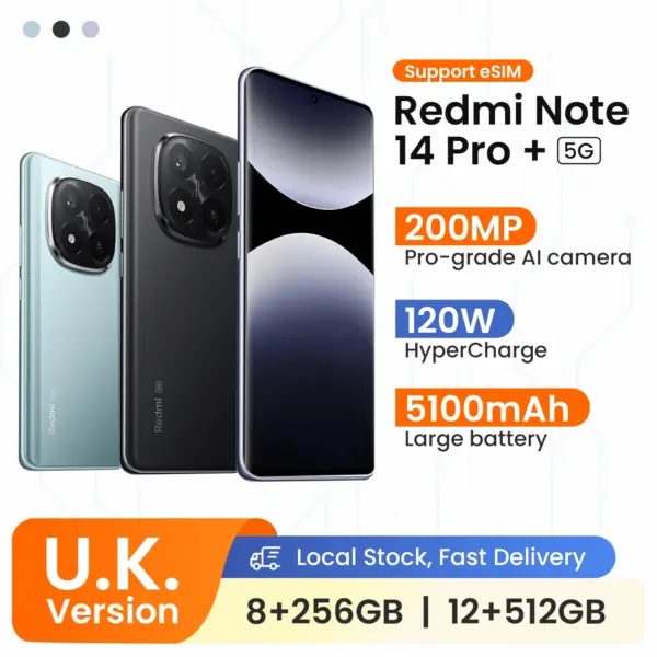 UK Version Redmi Note 14 Pro Plus 5G Smartphone 120W HyperCharge 200MP OIS Camera 6.67" AMOLED Display Snapdragon 7s Gen 3
