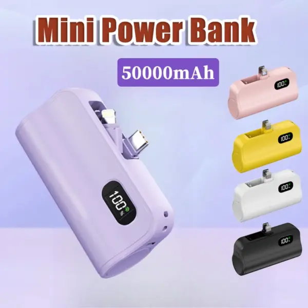 New 50000mAh Mini Power Bank 2-in-1 Large Capacity Digital Display Display Capsule Powerbank for Iphone Samsung Xiaomi Huawei