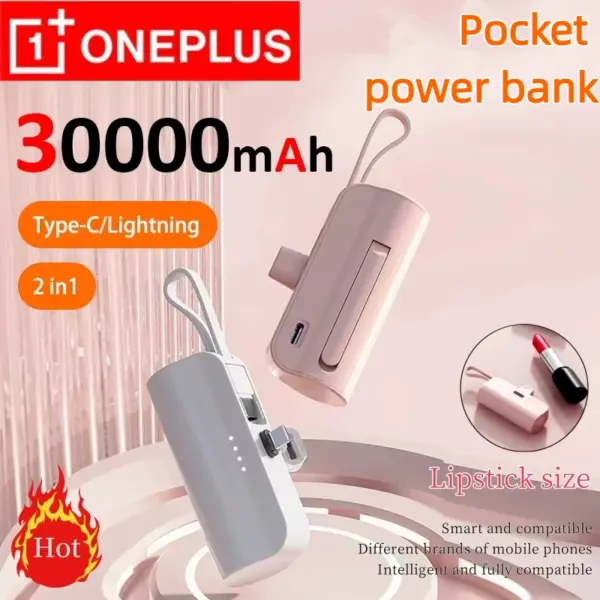 ONEPLUS Pocket Emergency Capsule Power Bank Mini Compact With Built-in Charging Cable used As a phone Holder KC Certification ﻿
