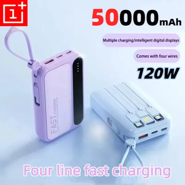 ONEPLUS 120W 50000mAh Portable Power Bank High Capacitybuilt-in 4 Cables Two-Way Fast Charging Mini Powerbank For iPhone Samsung