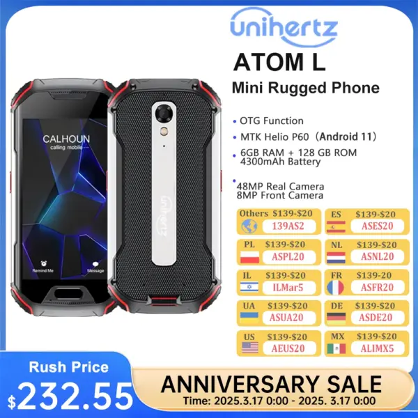 Unihertz Atom L Mobile Phone, Rugged Smartphone ,NFC, 4G LTE, Waterproof, Rugged, Android 11, 48MP, 4300mAh, 6GB + 128GB, IP68