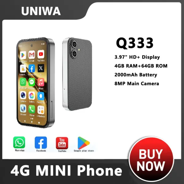 UNIWA Q333 Mini Smartphone 4G Network 4GB RAM 64GB ROM Full Band 2000mAh Mobile phones Google Play Store Face ID Small Phone
