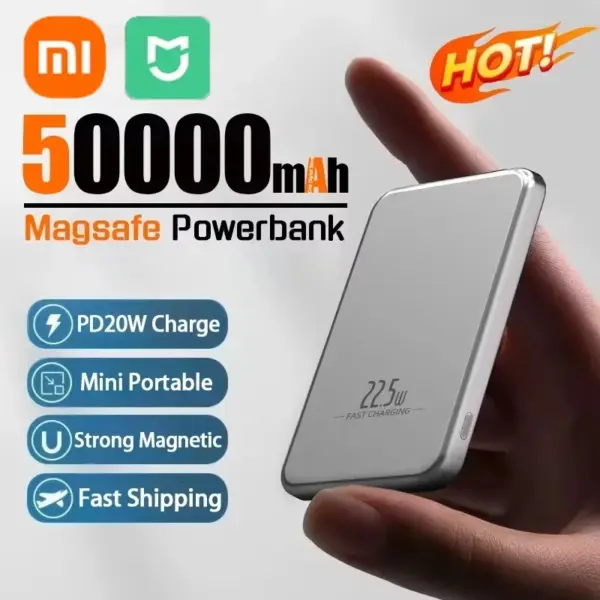 Xiaomi Mijia Ultra Slim Wireless Power Bank 50000mAh Mac Safe Fast Charge Magnet Auxiliary Battery Magnetic For IPhone Samsung