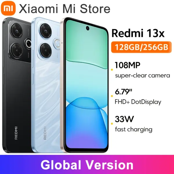 Global Version Xiaomi Redmi 13X Smartphone MTK Helio G91 Ultra 108MP super clear camera 6.79" FHD+ display 33W fast charging