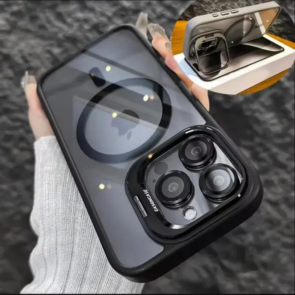 Luxury Magnetic Shockproof Phone Case For iPhone 16 15 14 13 12 11 17 Pro Max For Magsafe Funda Stand Glass Lens Protector Cover