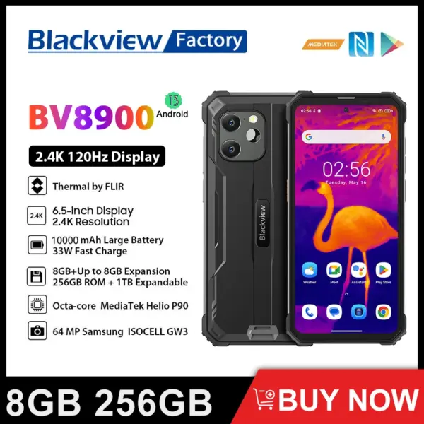 Blackview BV8900 Rugged Thermal 16GB 256GB Android 13 6.5'' Display Helio P90 10000mAh Battery