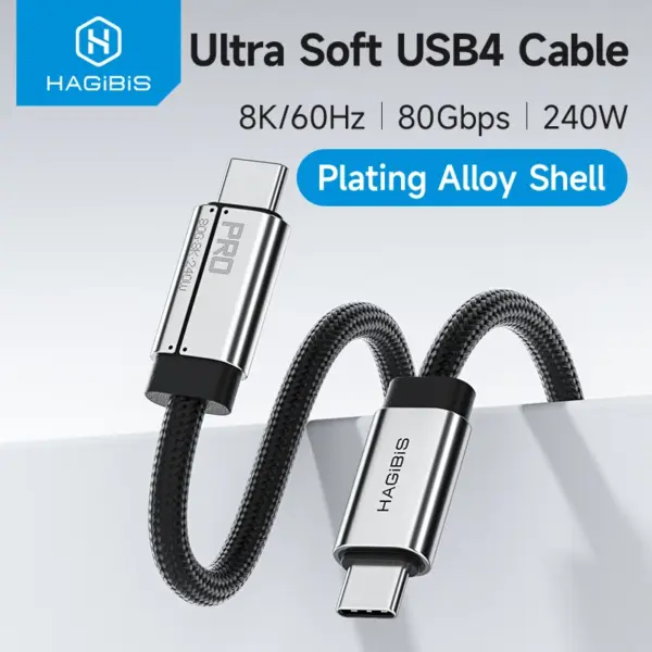Hagibis USB C to USB C Full Function Cable Super Soft USB4 80Gbps 240W Fast Charging Cord for Thunderbolt 4/5 iPhone 17 Laptop