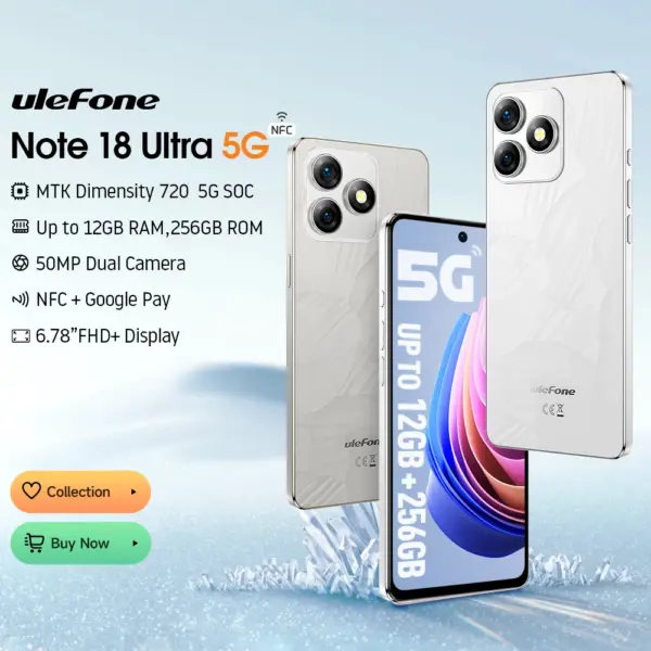 Ulefone Note 18 Ultra 5G Smartphone 12GB RAM(6+6) 256GB ROM 6.78" NFC 50MP MTK Dimensity 720 Android