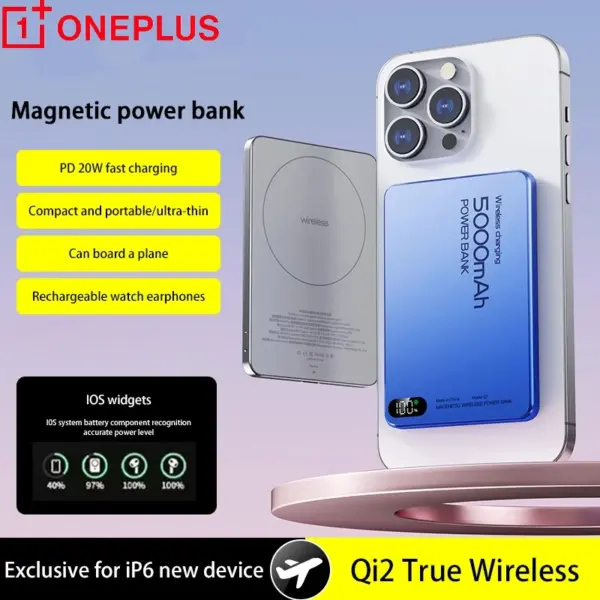 OnePlus 10000mAh Magnetic Wireless Power Bank New Qi2 Alloy Backup Battery PD20W Fast Charging External Battery For Magsafe 2025