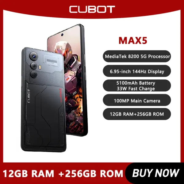 CUBOT MAX 5, Android Smartphone 6.95-inch 5G, Dimensity 8200,4nm, 3.1GHz, 144Hz Large Screen, 24+256GB,Gaming Phone