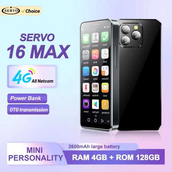 SERVO 16MAX Android Mini Smartphone 4G LTE Play Store 4GB+128GB Face Unlock OTG Power Bank 4.0" Small Smart Phones Dual SIM Card