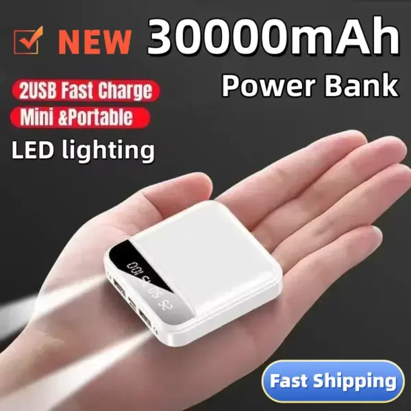 30000mAh Ultra Fast Charging Power Display Built-in Cable External Battery Mini Portable Power Bank For iPhone Xiaomi Samsung